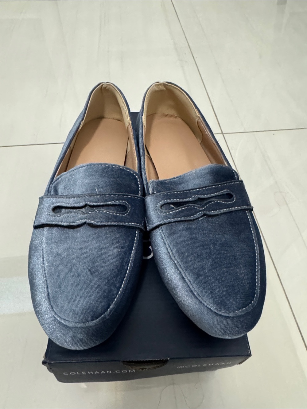 Women's Velvet Slip-On Loafers in Navy